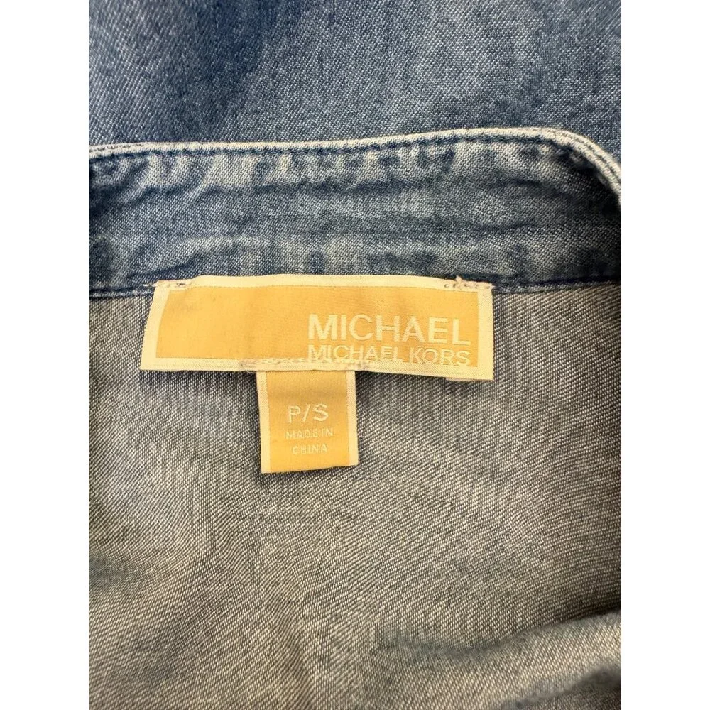 Michael Kors Denim Maxi Shirt Dress W/ Gold Buttons & Belt P/S Long Sleeve Casua - Picture 3 of 9